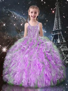 Cute Sleeveless Beading and Ruffles Lace Up Kids Pageant Dress