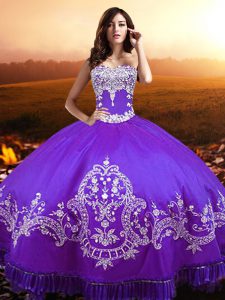 Delicate Purple Taffeta Lace Up Sweetheart Sleeveless Floor Length Quinceanera Gowns Beading and Appliques