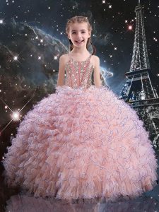 Excellent Short Sleeves Beading and Ruffles Lace Up Child Pageant Dress