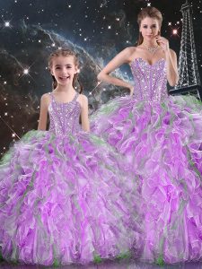 Sweet Sweetheart Sleeveless Quinceanera Dress Floor Length Beading and Ruffles Multi-color Organza