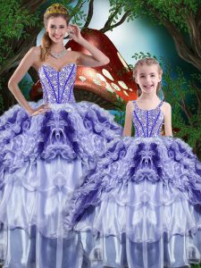 Chic Sleeveless Floor Length Beading and Ruffles and Ruffled Layers Lace Up Vestidos de Quinceanera with Multi-color