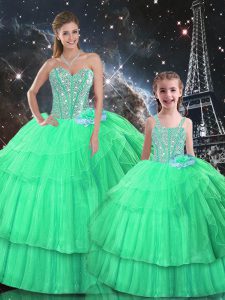 Apple Green Sleeveless Ruffled Layers Floor Length Vestidos de Quinceanera