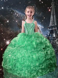 Stunning Turquoise Ball Gowns Straps Sleeveless Organza Floor Length Lace Up Beading and Ruffles Pageant Gowns For Girls