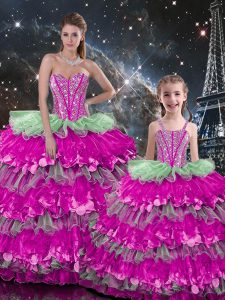 Custom Designed Floor Length Multi-color Quince Ball Gowns Sweetheart Sleeveless Lace Up