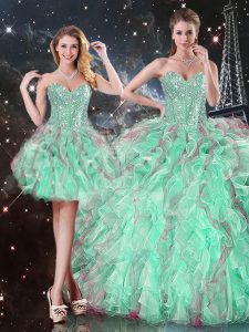 Delicate Organza Sleeveless Floor Length Vestidos de Quinceanera and Beading and Ruffles