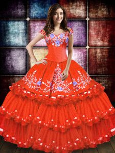 Floor Length Ball Gowns Sleeveless Orange Red 15 Quinceanera Dress Lace Up