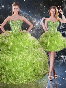 New Arrival Olive Green Sleeveless Beading Floor Length Vestidos de Quinceanera