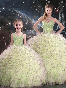 Ball Gowns 15th Birthday Dress Yellow Green Sweetheart Organza Sleeveless Floor Length Lace Up