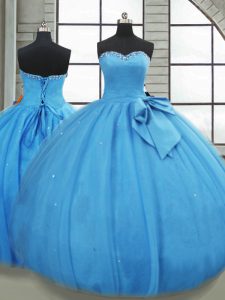 Fine Baby Blue Sweetheart Neckline Bowknot Quince Ball Gowns Sleeveless Lace Up