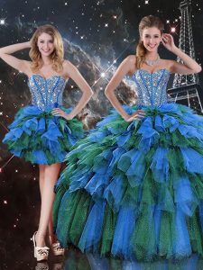 Multi-color Sweetheart Lace Up Beading and Ruffles and Ruffled Layers Quinceanera Dress Sleeveless