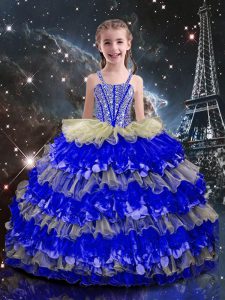 Sleeveless Beading and Ruffled Layers Lace Up Little Girl Pageant Gowns