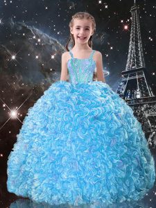 Eye-catching Straps Sleeveless Organza Girls Pageant Dresses Beading and Ruffles Lace Up