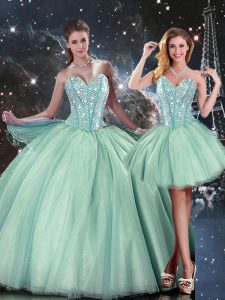 Floor Length Turquoise Sweet 16 Quinceanera Dress Sweetheart Sleeveless Lace Up