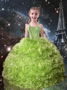 Glorious Ball Gowns Little Girls Pageant Gowns Olive Green Straps Organza Sleeveless Floor Length Lace Up