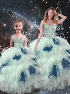 Sleeveless Floor Length Beading and Ruffled Layers Lace Up Sweet 16 Quinceanera Dress with Multi-color