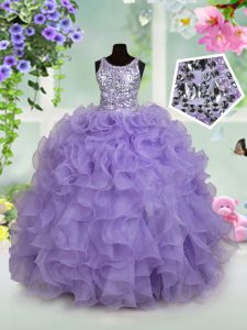 Scoop Sleeveless Beading and Ruffles Zipper Little Girls Pageant Dress