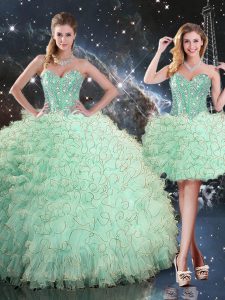 Apple Green Organza Lace Up Sweetheart Sleeveless Floor Length Quinceanera Gowns Beading and Ruffles