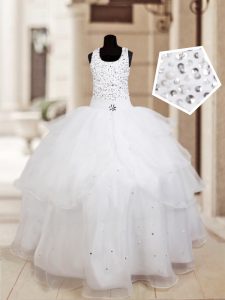 Halter Top Sleeveless Lace Up Floor Length Beading and Ruffled Layers Girls Pageant Dresses