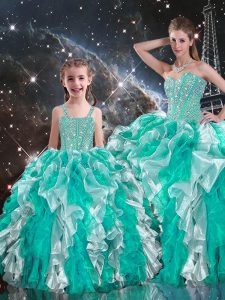 Multi-color 15 Quinceanera Dress Military Ball and Sweet 16 and Quinceanera with Beading and Ruffles Sweetheart Sleeveless Lace Up