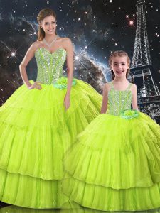 On Sale Ball Gowns Quinceanera Gowns Yellow Green Sweetheart Organza Sleeveless Floor Length Lace Up