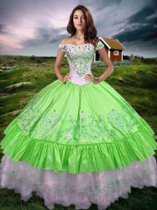 Fabulous Floor Length Vestidos de Quinceanera Taffeta Sleeveless Beading and Embroidery and Ruffled Layers