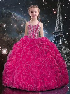 Pretty Sleeveless Lace Up Floor Length Beading and Ruffles Child Pageant Dress