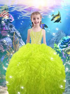 Sleeveless Beading and Ruffles Lace Up Little Girls Pageant Gowns