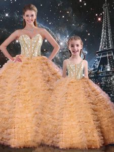 Orange Quinceanera Gowns Military Ball and Sweet 16 and Quinceanera with Beading and Ruffles Sweetheart Sleeveless Lace Up