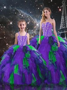 New Style Multi-color Sweet 16 Quinceanera Dress Military Ball and Sweet 16 and Quinceanera with Beading and Ruffles Sweetheart Sleeveless Lace Up