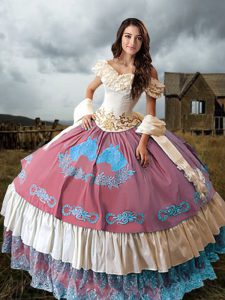 Multi-color Vestidos de Quinceanera Taffeta Brush Train Sleeveless Embroidery and Ruffled Layers