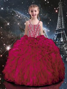 Straps Sleeveless Lace Up Little Girls Pageant Dress Wholesale Hot Pink Organza