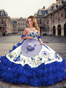 Fantastic Floor Length Ball Gowns Sleeveless Royal Blue 15th Birthday Dress Lace Up