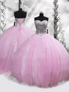 Luxurious Ball Gowns Sleeveless Lilac Vestidos de Quinceanera Brush Train Lace Up