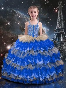 Multi-color Little Girls Pageant Dress Wholesale Quinceanera and Wedding Party with Beading and Ruffled Layers Straps Sleeveless Lace Up