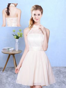 Champagne Sleeveless Lace Knee Length Quinceanera Court of Honor Dress