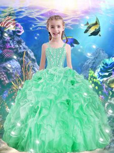 Gorgeous Sleeveless Floor Length Beading and Ruffles Lace Up Little Girls Pageant Gowns with Apple Green