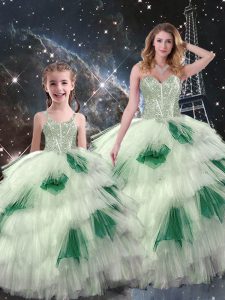 Fabulous Sleeveless Beading and Ruffled Layers Lace Up Vestidos de Quinceanera