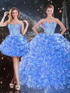 Comfortable Sleeveless Organza Floor Length Lace Up 15 Quinceanera Dress in Baby Blue with Beading