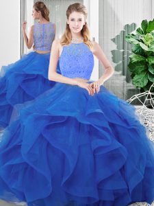 Charming Floor Length Blue Quinceanera Dresses Scoop Sleeveless Zipper