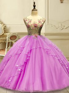 Super Tulle Sleeveless Floor Length Quinceanera Gown and Appliques