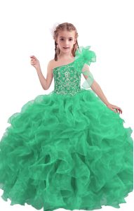 Admirable Apple Green Ball Gowns Beading and Ruffles Little Girls Pageant Dress Wholesale Lace Up Organza Sleeveless Floor Length