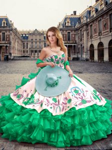 Sexy Sweetheart Sleeveless Lace Up Quinceanera Gowns Green Organza and Taffeta