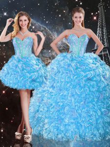 Three Pieces Sweet 16 Quinceanera Dress Baby Blue Sweetheart Organza Sleeveless Floor Length Lace Up