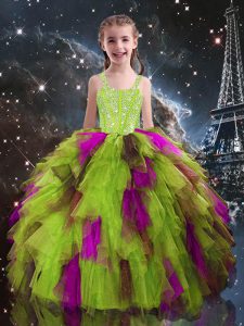 Floor Length Ball Gowns Sleeveless Yellow Green Child Pageant Dress Lace Up