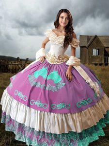 Fashionable Multi-color Lace Up Vestidos de Quinceanera Embroidery and Ruffled Layers Sleeveless Brush Train