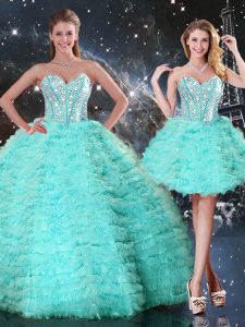 Noble Sweetheart Sleeveless Organza Quinceanera Dress Beading and Ruffled Layers Lace Up