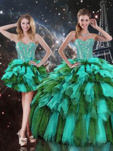 Glittering Multi-color Ball Gowns Beading and Ruffles and Ruffled Layers Vestidos de Quinceanera Lace Up Organza Sleeveless Floor Length