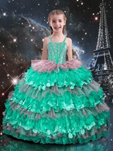 Organza Sleeveless Floor Length Little Girl Pageant Dress and Beading and Ruffled Layers