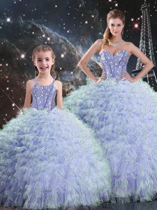 Lavender Sweetheart Lace Up Beading and Ruffles Vestidos de Quinceanera Sleeveless