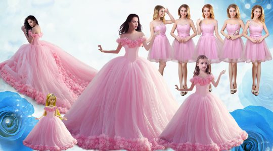 Floor Length Baby Pink Vestidos de Quinceanera Off The Shoulder Sleeveless Lace Up